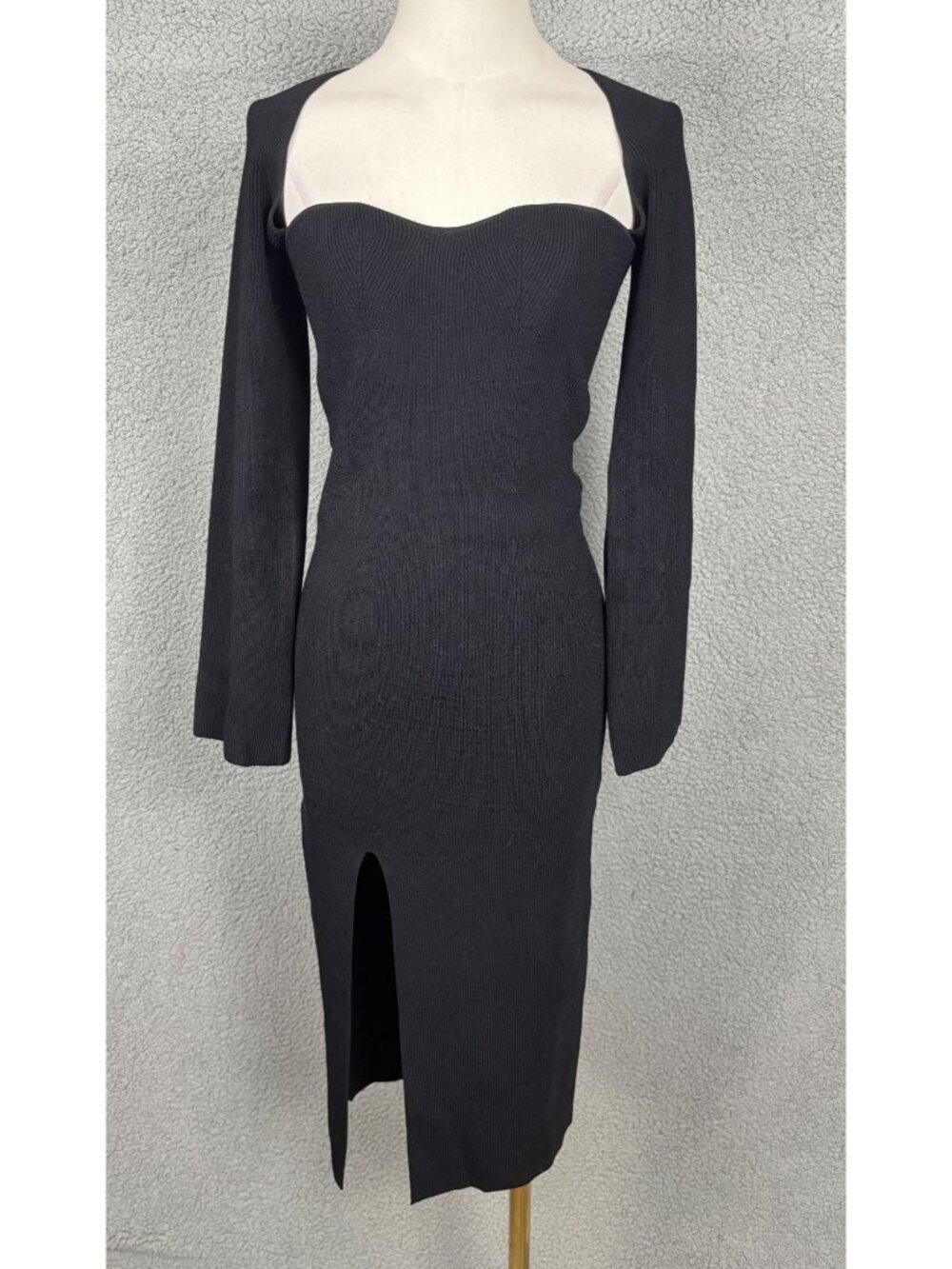 Petal & Pup Women's Aquarelle Black Long Sleeve Ribbed Midi Dress Size 10 NWT's.